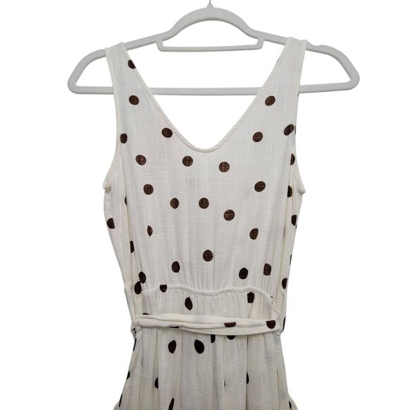 Monteau Semi Sheer Linen Blend Brown V-Neckline Polka Dot Crop Jumper Size XS - Picture 5 of 12